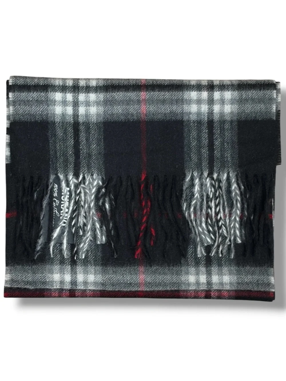 NWT Murano Cashmere Scarf Black White Red Plaid Check Designer Quiet Luxury